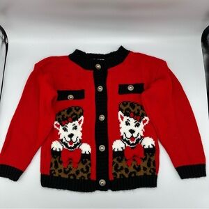 Vintage 90s Jetset Girls Sz 4T  Dog Red Cardigan Sweater Kidscore